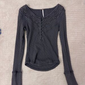 Free People Charcoal Lace Long Sleeve Top
